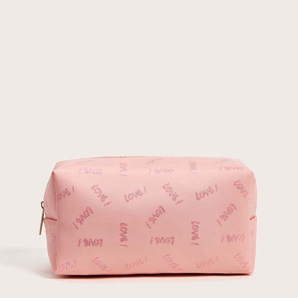 

Letter Pattern Makeup Bag, Pink