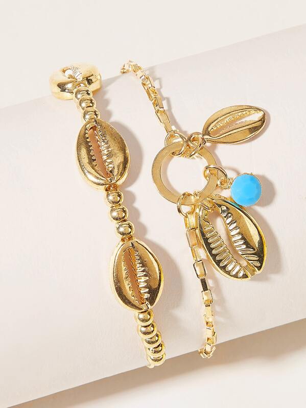 

Shell Beaded Layered Anklet 1pc, Gold