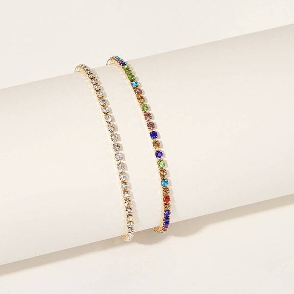 

Rhinestone Encrusted Anklet 2pcs, Multicolor
