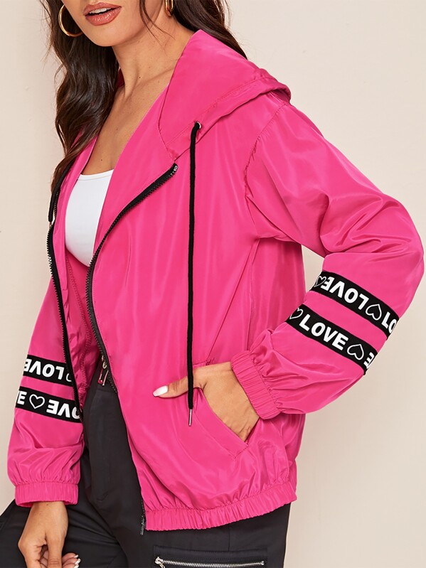 

Contrast Tape Drawstring Hooded Jacket, Pink, Juliana