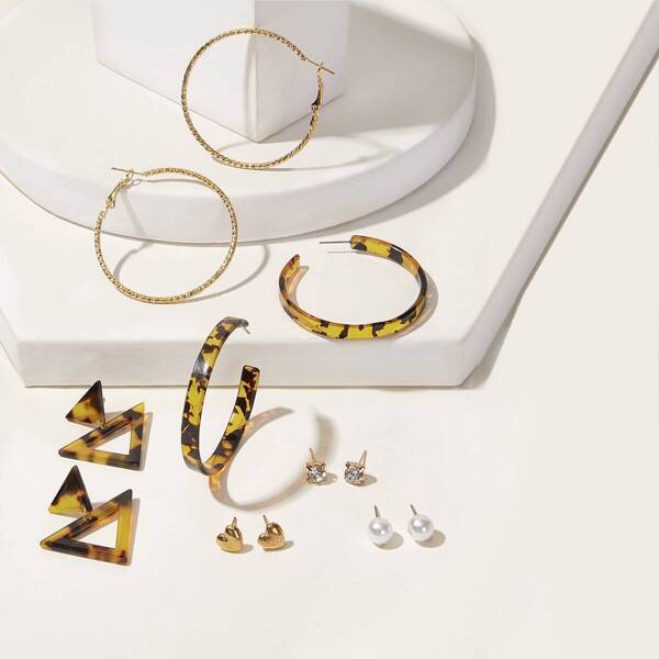 

Leopard Pattern Hoop Earrings Set 6pairs