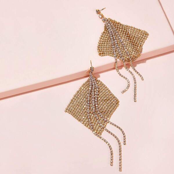 

Irregular Patchwork Rhinestone Drop Earrings 1pair