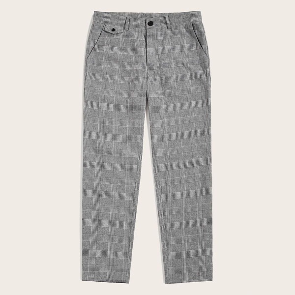 

Men Slant Pocket Plaid Pants, Grey