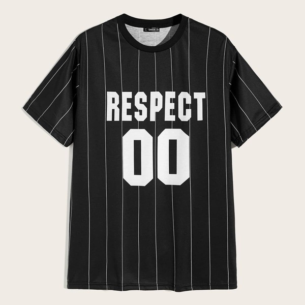 

Men Striped & Letter Print Tee, Black