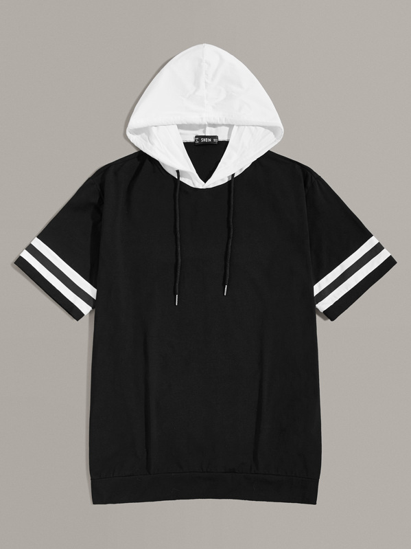 

Men Two Tone Varsity Striped Cuff Hoodie, Black