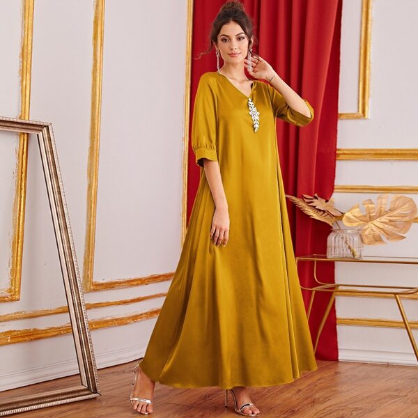 

Rhinestone Embellished Satin Tent Dress, Yellow bright