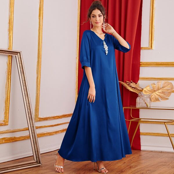

Rhinestone Embellished Satin Tent Dress, Royal blue