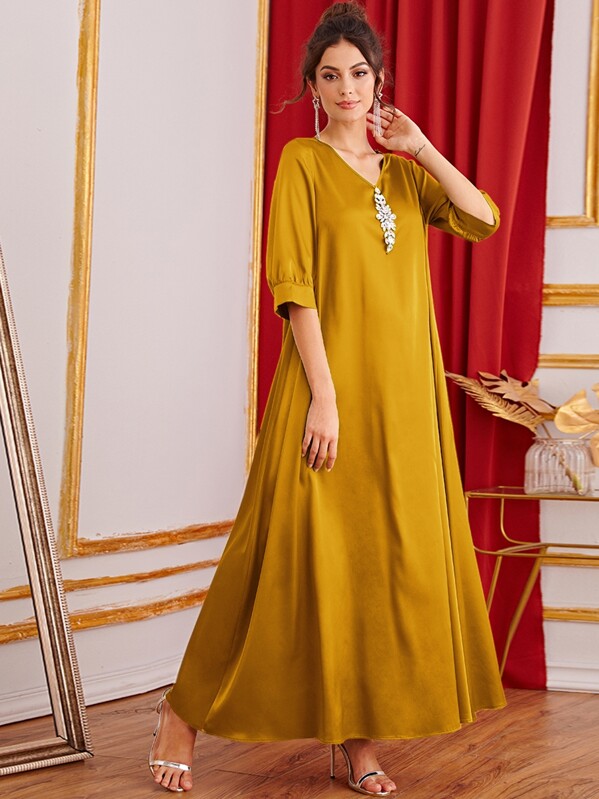

Rhinestone Embellished Satin Tent Dress, Yellow, Carol A