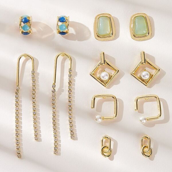 

Faux Pearl Decor Geometric Earrings 6pairs