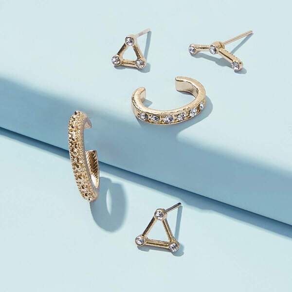 

Rhinestone Engraved Geometric Earrings Set 5pcs