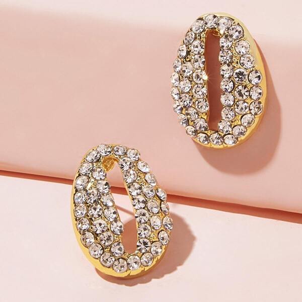 

Rhinestone Engraved Shell Stud Earrings 1pair, Gold
