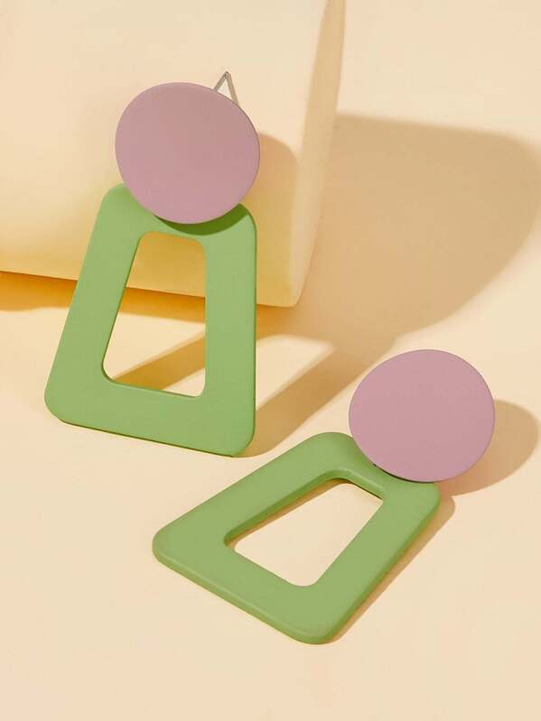 

Contrast Geometric Dangle Earrings 1pair, Multicolor