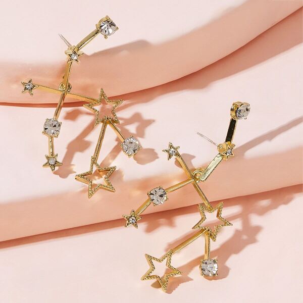 

Rhinestone Engraved Constellation Earrings 1pair, Gold