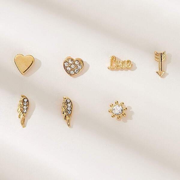 

Rhinestone Engraved Star & Wing Earrings 7pcs