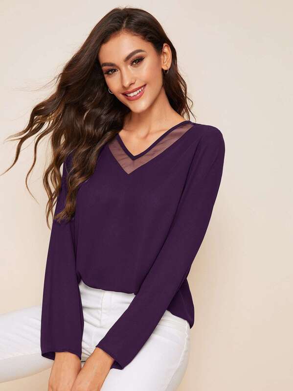 

Mesh Insert Solid Top, Purple, Carol A