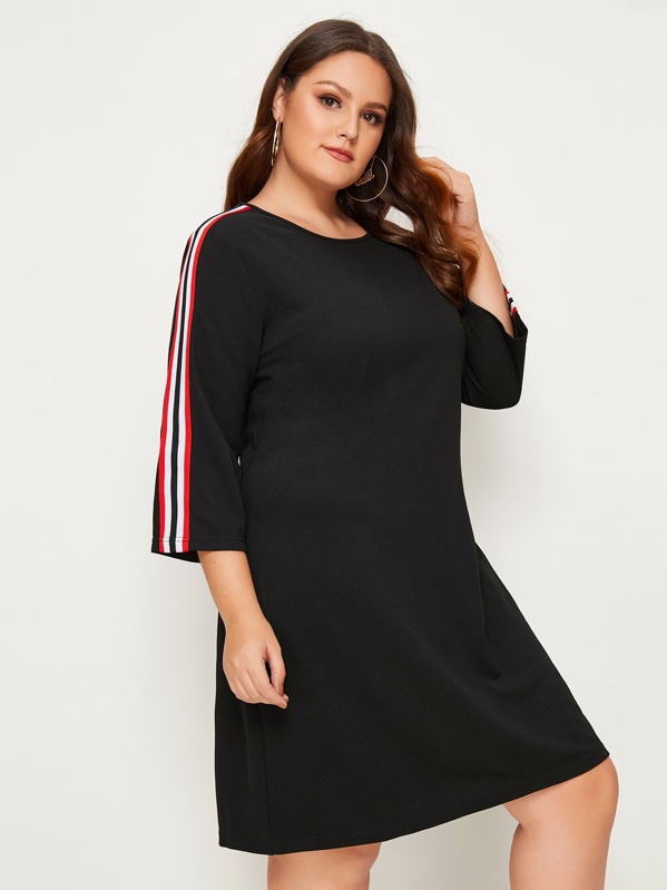 

Plus Striped Tape Detail Dress, Black, Gabriela B