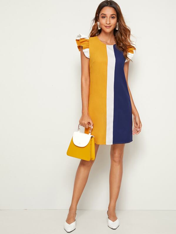 

Ruffle Armhole Colorblock Tunic Dress, Multicolor, Gabi B