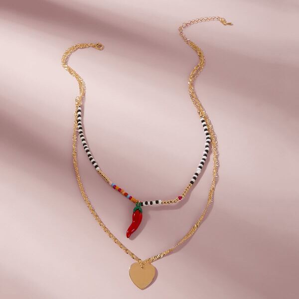 

Pepper & Bead Detail Double Layer Chain Necklace, Multicolor