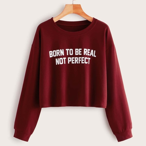 

Letter Graphic Drop Shoulder Sweatshirt, Burgundy