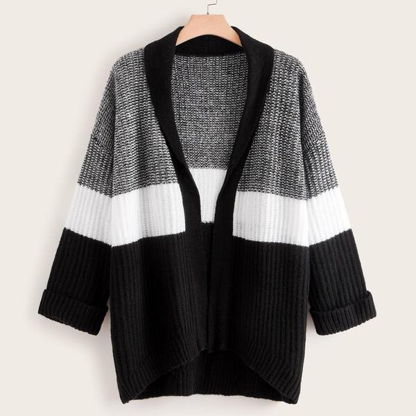 

Plus Color-block Open Front Cardigan