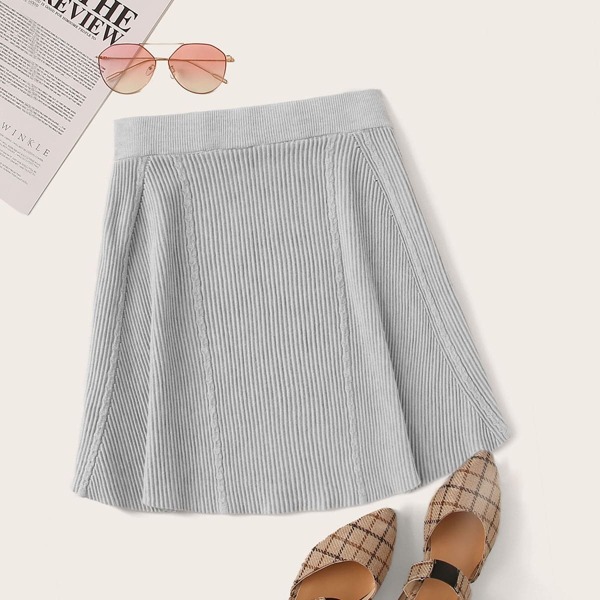 

Plus Solid Elastic Waist Sweater Skirt, Grey
