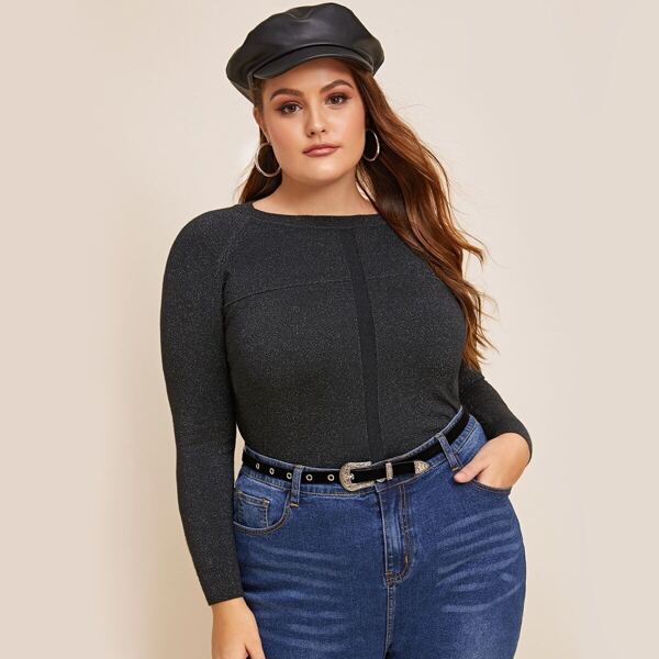 

Plus Solid Raglan Sleeve Fitted Jumper, Grey