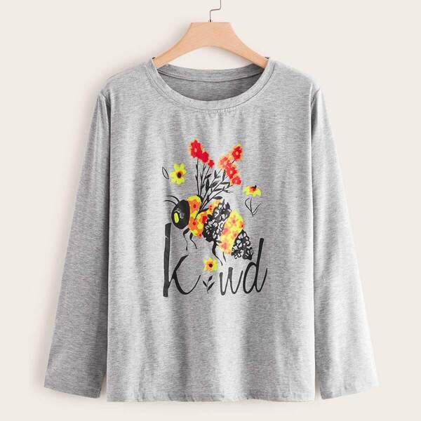 

Plus Bee And Letter Print Tee, Grey