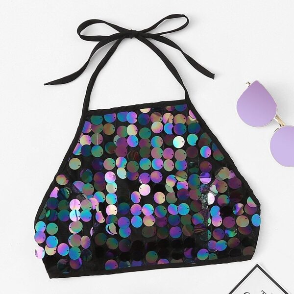 

Plus Contrast Sequin Halter Neck Top, Black