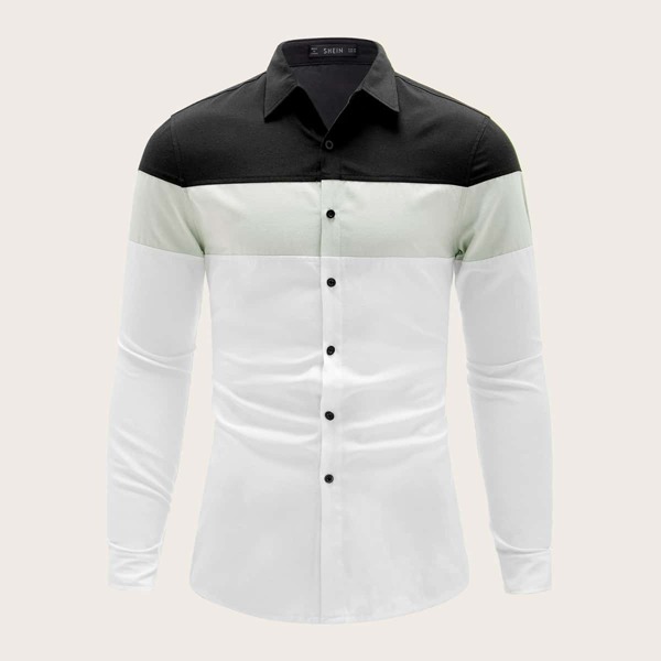 

Men Cut-and-sew Long Sleeve Shirt, White