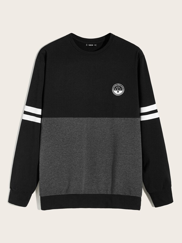 

Men Varsity Striped Sleeve Patched Detail Colorblock Pullover, Multicolor