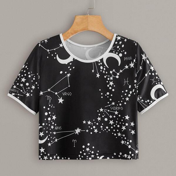 

Galaxy Print Crop Ringer Tee