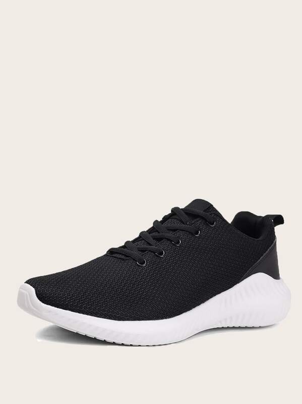 

Men Lace-up Front Mesh Trainers, Black