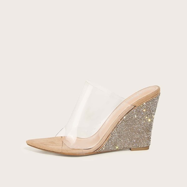 

Open Toe Rhinestone Decor Wedges