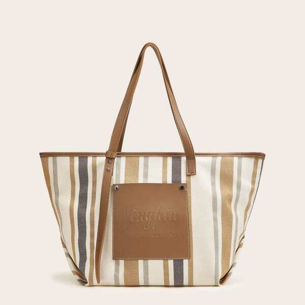 

Letter Pattern Striped Canvas Tote Bag