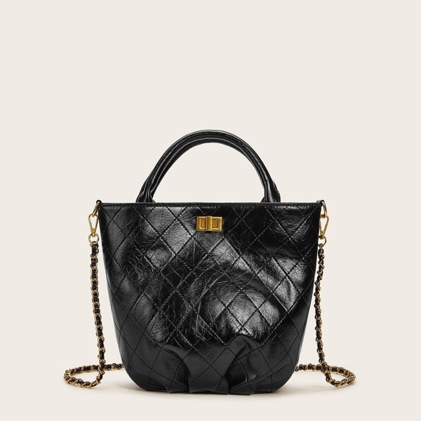 

Twist Lock Quilted Satchel Bag