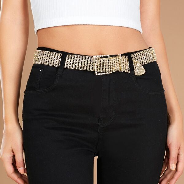 

Square Buckle Rhinestone Crystal Belt