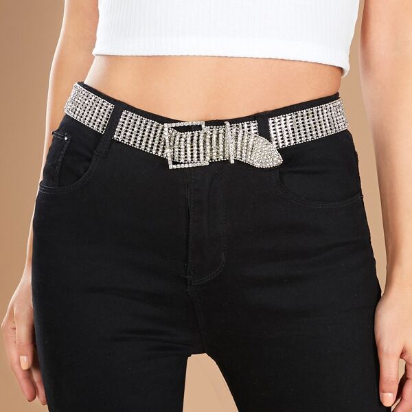 

Square Buckle Rhinestone Crystal Belt