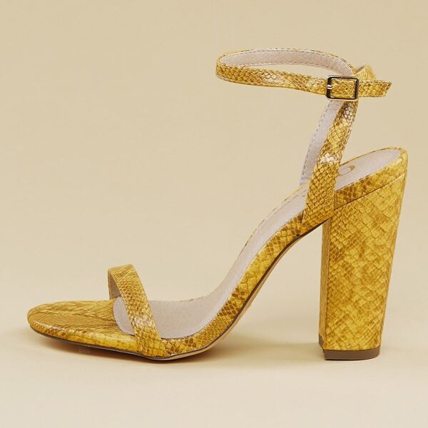 

Open Toe Ankle Strap Snake Chunky Heel Sandals, Yellow