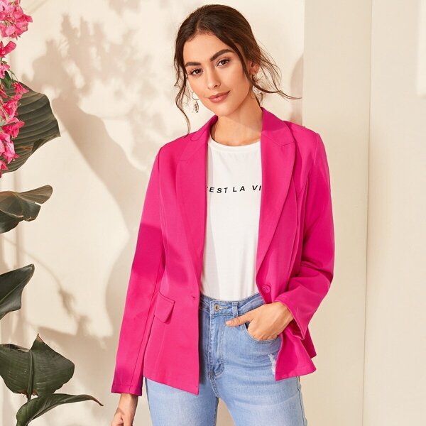 

Neon Pink Single Button Blazer, Pink bright
