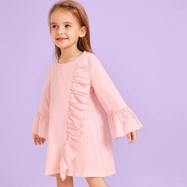 

Toddler Girls Ruffle Trim Flounce Sleeve A-line Dress