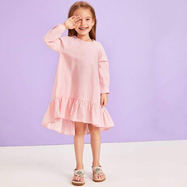 

Toddler Girls High Low Ruffle Hem Smock Dress