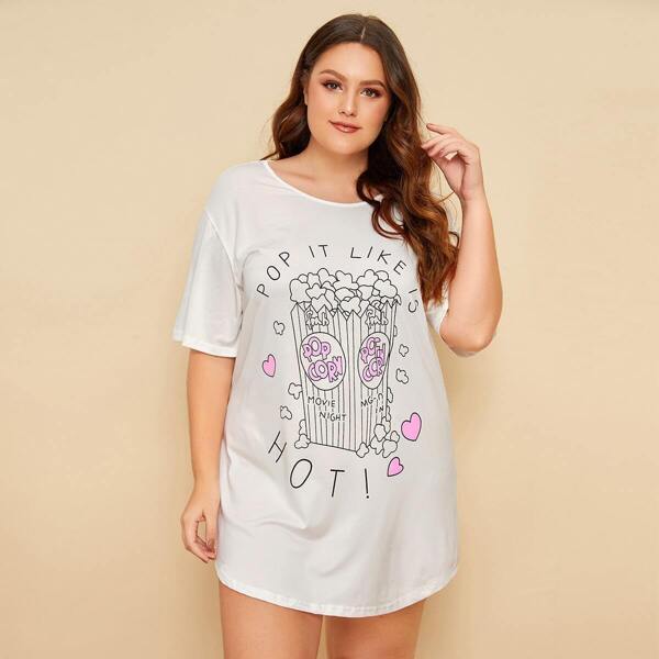 

Plus Popcorn & Letter Print Night Dress