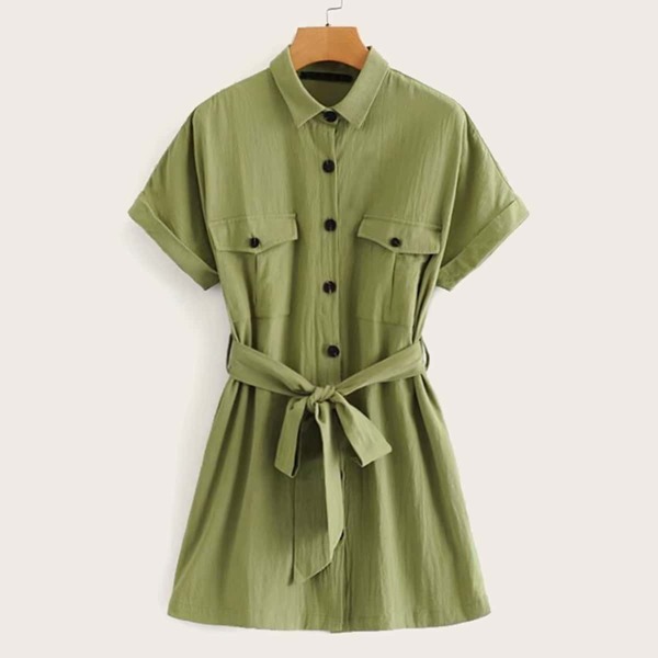 

Button Through Belted Shirt Dress