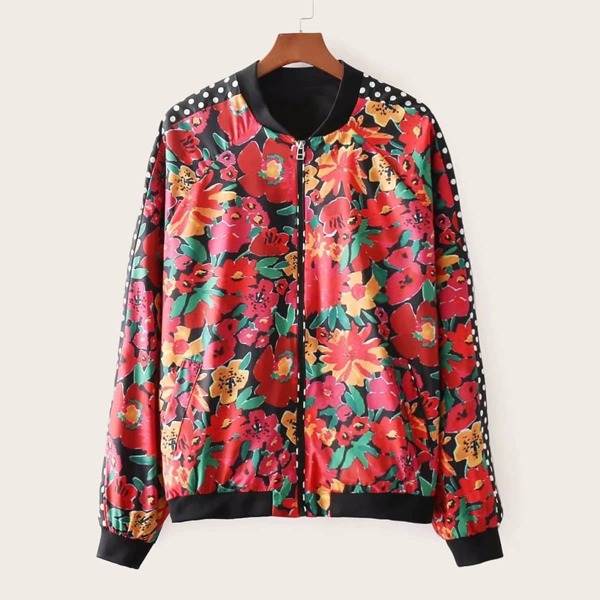 

Allover Floral Print Bomber Jacket