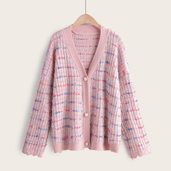 

Drop Shoulder Rainbow Stripe Button Front Cardigan