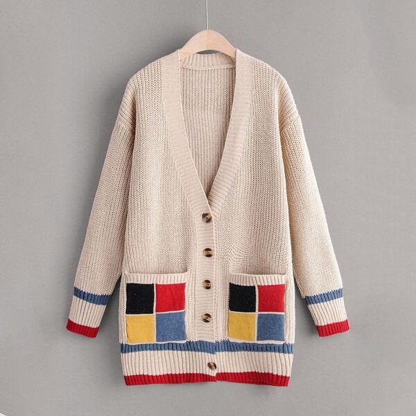 

Pocket Side Contrast Panel Cardigan