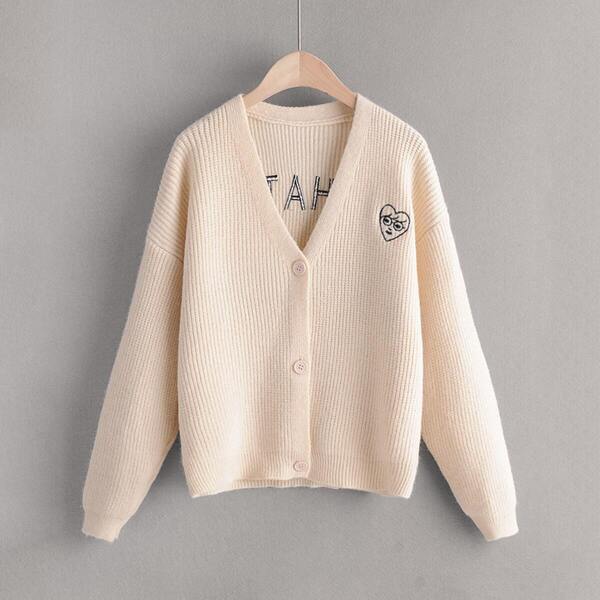 

Letter & Cartoon Embroidery Button Through Cardigan
