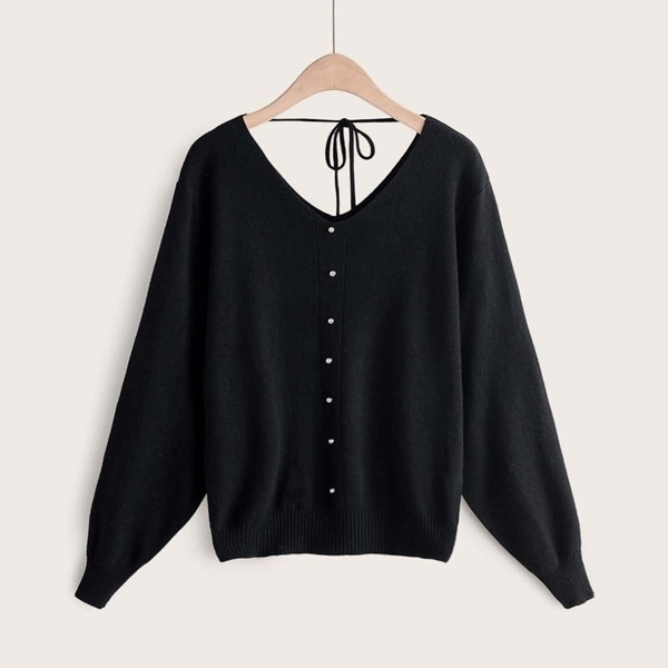 

Tie Back Rhinestone Beaded Jumper