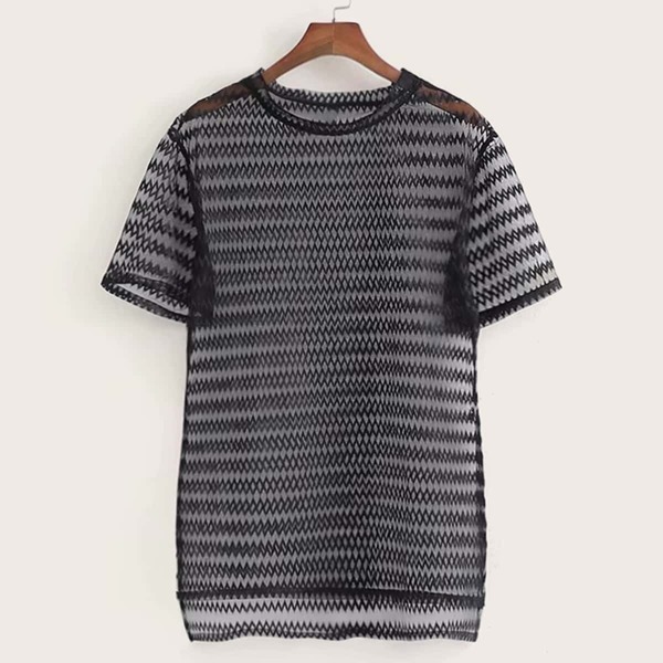 

Argyle Print High Low Mesh Top