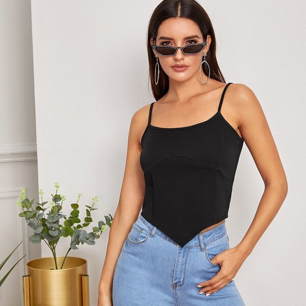 

Asymmetric Hem Solid Cami Top, Black